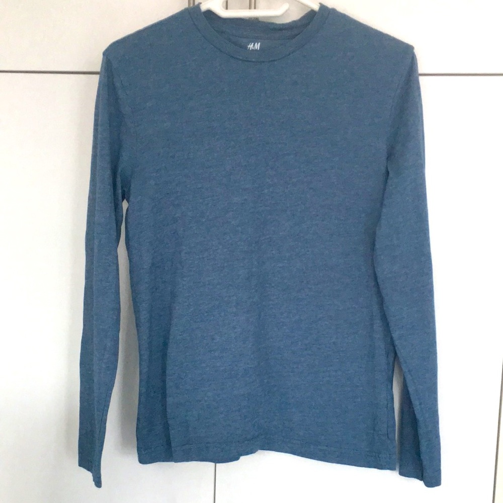 H&M Mens Blue Cotton Crew Neck Long Sleeve T Shirt S